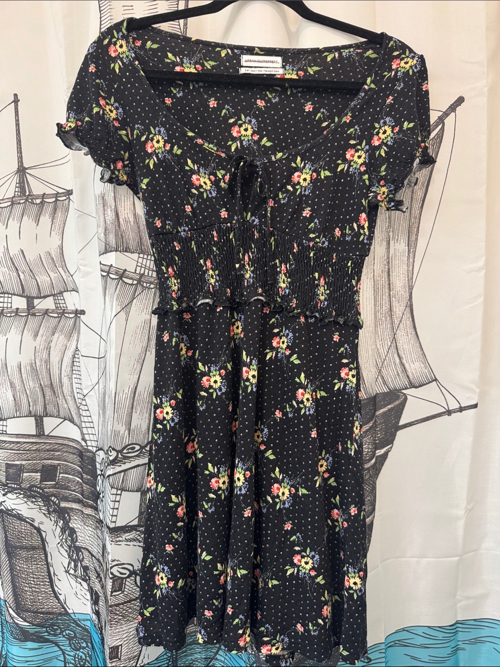 Urban Outfitters Black Floral Mini Dress with Pink and Yellow Accents